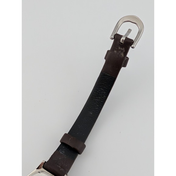 Avon Watch Women 21mm Silver Case Brown Leather Band- New Battery - Picture 7 of 9